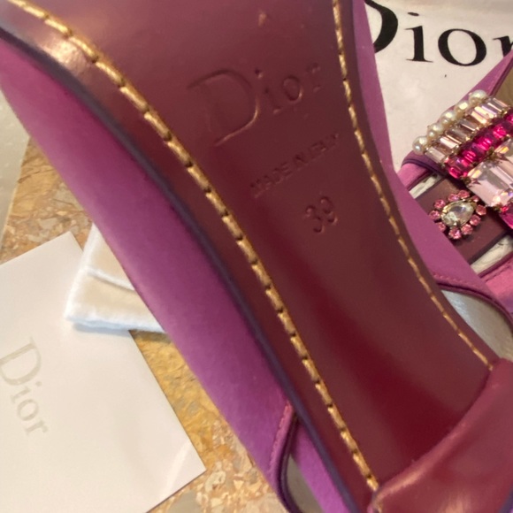 COPY - Christian Dior Sling back Jeweled Satin & leather Vintage Pink - Purple …